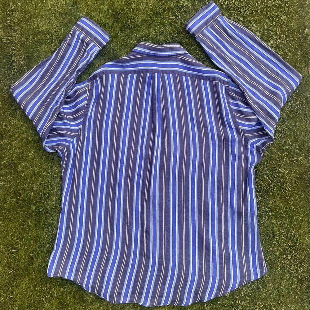 Ralph Lauren 100% Linen Blue Striped Button Down Long Sleeve Collared Shirt XXL - Picture 8 of 9